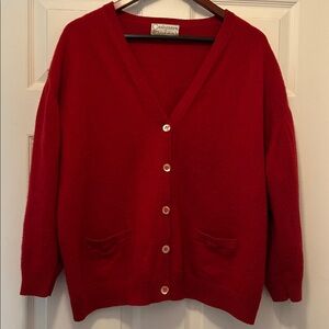 Plush Cashmere crimson cardigan sweater vintage European with flaws XXL